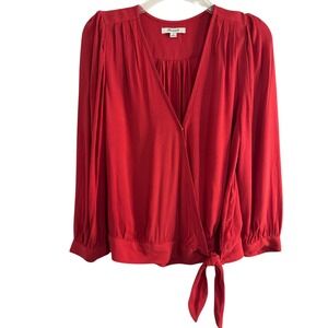 Madewell Red Viscose Wrap Tie Front Long Sleeve V Neck Blouse Top Womens Medium